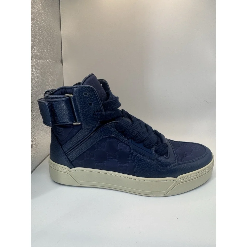 Gucci Guccissima High Top Sneakers Blue Men US 8‎ EU 39 /5 Made in Italy 409766